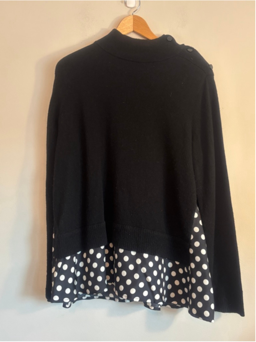 Kate Spade Imagination Sweater Mock Neck Button Shoulder Polka Dot Wool Silk L - Picture 2 of 12
